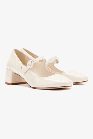 Scarpin Salto Bloco Blair Couro Verniz Off White