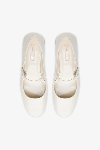 Scarpin Salto Bloco Blair Couro Verniz Off White
