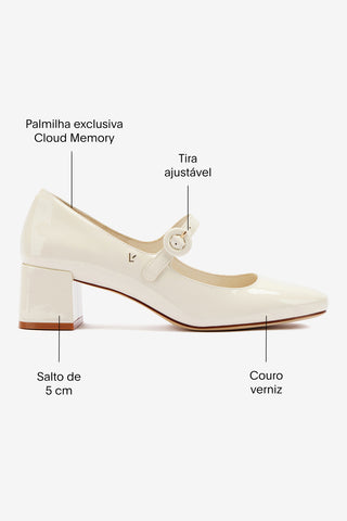 Scarpin Salto Bloco Blair Couro Verniz Off White