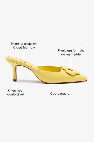 Mule Flora Couro Amarelo