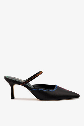 Larroudé x Jonathan Cohen: Mule Zig Zag Cetim Preto Womens - Shoes - Pumps Larroudé x Jonathan Cohen