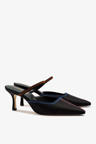 Larroudé x Jonathan Cohen: Mule Zig Zag Cetim Preto Womens - Shoes - Pumps Larroudé x Jonathan Cohen