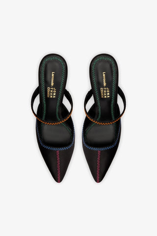 Larroudé x Jonathan Cohen: Mule Zig Zag Cetim Preto Womens - Shoes - Pumps Larroudé x Jonathan Cohen