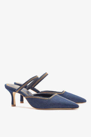 Larroudé x Jonathan Cohen: Mule Zig Zag Jeans Azul Pump Larroudé x Jonathan Cohen