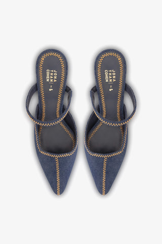 Larroudé x Jonathan Cohen: Mule Zig Zag Jeans Azul Pump Larroudé x Jonathan Cohen