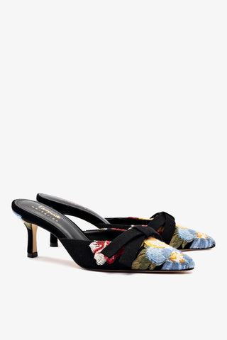 Larroudé x Markarian: Mule Lã Preto Floral Womens - Shoes - Mules Larroudé x Markarian