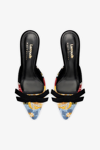 Larroudé x Markarian: Mule Lã Preto Floral Womens - Shoes - Mules Larroudé x Markarian