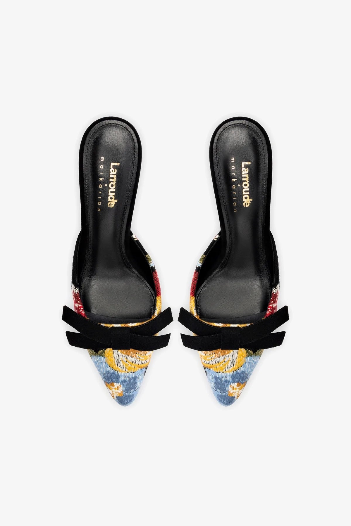 Larroudé x Markarian Mule In Black Wool and Floral Embroidery