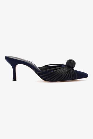 Mule Valerie Camurça Azul e Couro Preto