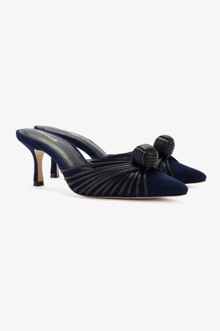 Mule Valerie Camurça Azul e Couro Preto
