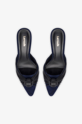 Mule Valerie Camurça Azul e Couro Preto