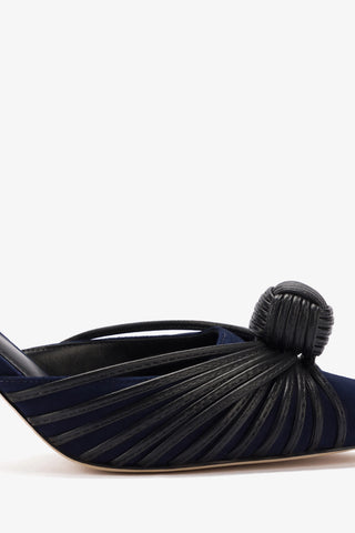 Mule Valerie Camurça Azul e Couro Preto