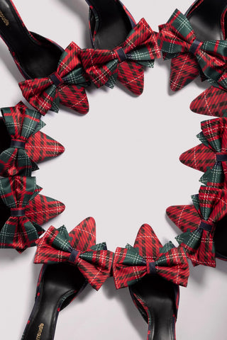 Mule Elle Mini Cetim Estampado Verde e Vermelho