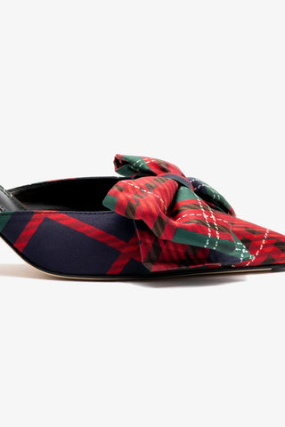 Mule Elle Mini Cetim Estampado Verde e Vermelho