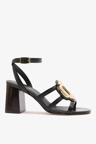 Sandália Margherita Block Couro Preto Sandal Larroudé