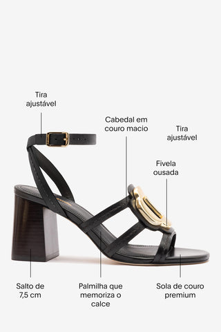Sandália Margherita Block Couro Preto Sandal Larroudé