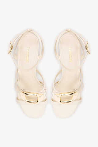 Sandália Margherita Block Couro Off White Sandal Larroudé