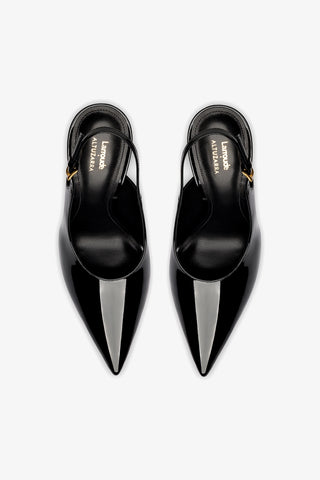Larroudé x Altuzarra: Slingback Couro Verniz Preto