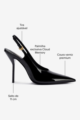 Larroudé x Altuzarra: Slingback Couro Verniz Preto