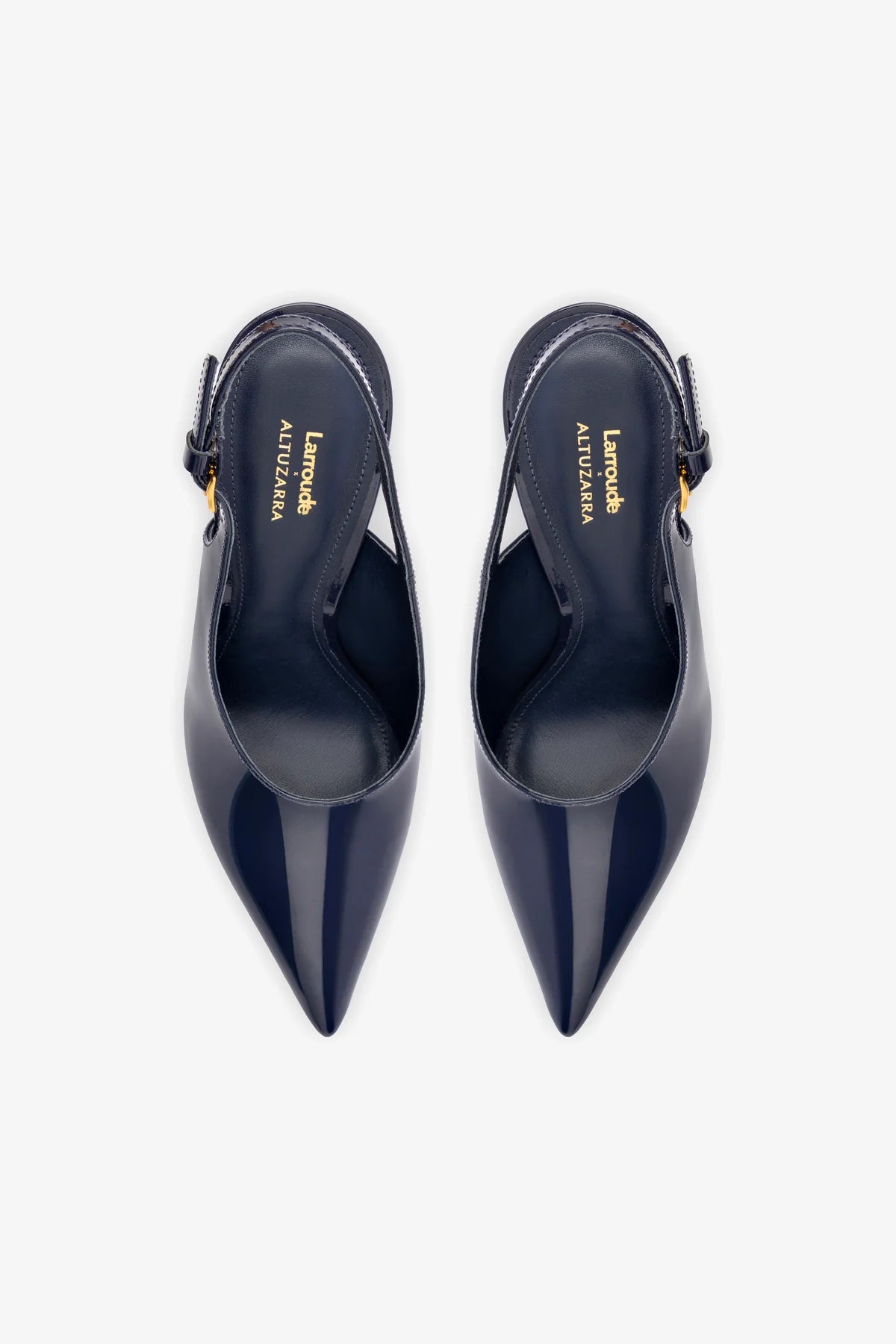 Larroude x Altuzarra Pump In Navy Patent Leather