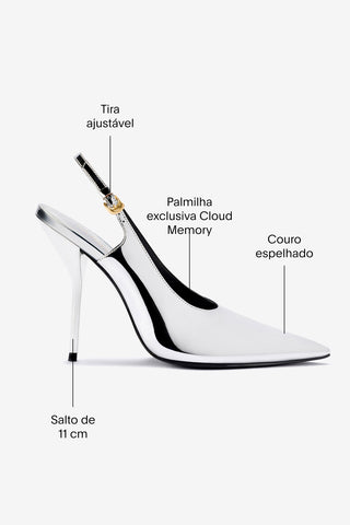 Larroudé x Altuzarra: Slingback Couro Prateado