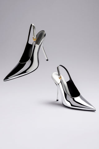 Larroudé x Altuzarra: Slingback Couro Prateado