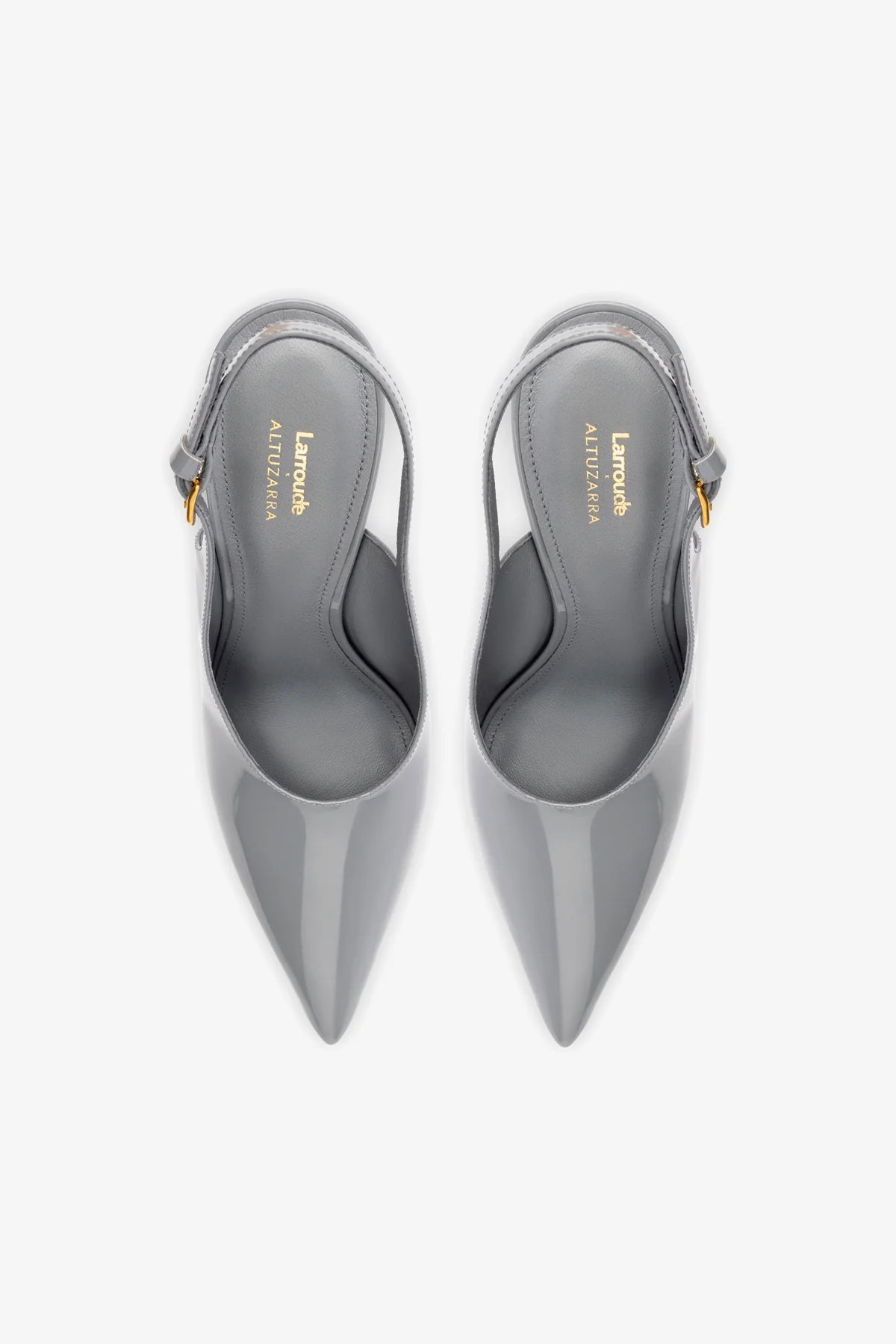 Larroude x Altuzarra Pump In Titanium Patent Leather