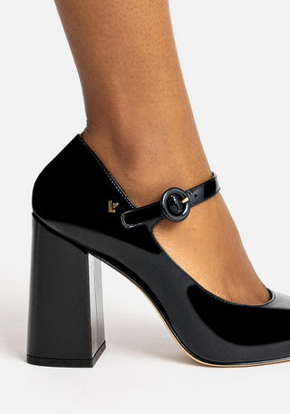 Scarpin Salto Bloco Blair Hi Couro Verniz Preto