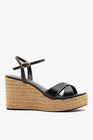 Sandália Anabela Espadrille Bianca Couro Preto Womens - Shoes - Sandals Larroudé