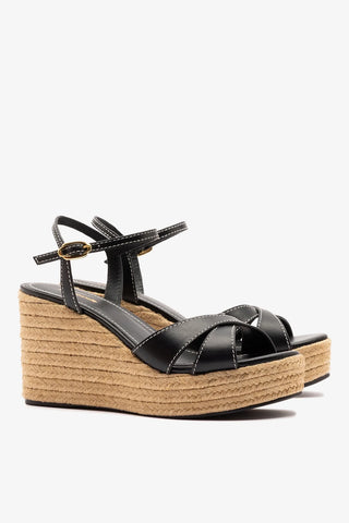 Sandália Anabela Espadrille Bianca Couro Preto Womens - Shoes - Sandals Larroudé