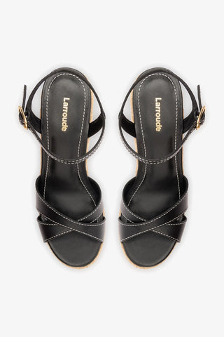 Sandália Anabela Espadrille Bianca Couro Preto Womens - Shoes - Sandals Larroudé