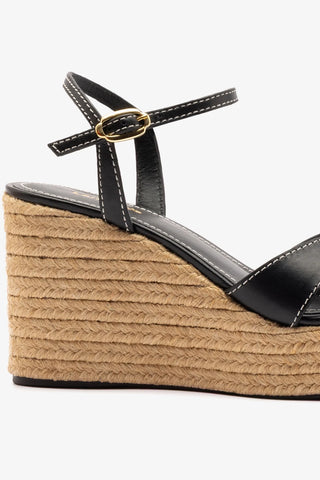 Sandália Anabela Espadrille Bianca Couro Preto Womens - Shoes - Sandals Larroudé