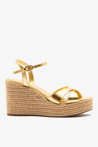 Sandália Anabela Espadrille Bianca Couro Dourado Womens - Shoes - Sandals Larroudé
