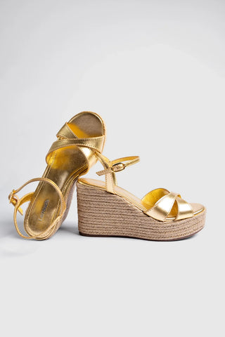 Sandália Anabela Espadrille Bianca Couro Dourado Womens - Shoes - Sandals Larroudé