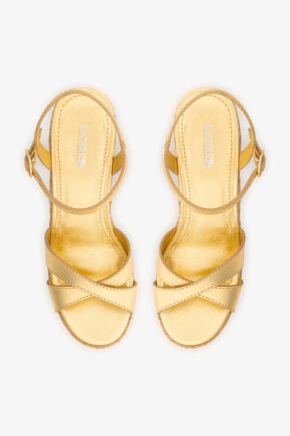 Sandália Anabela Espadrille Bianca Couro Dourado Womens - Shoes - Sandals Larroudé