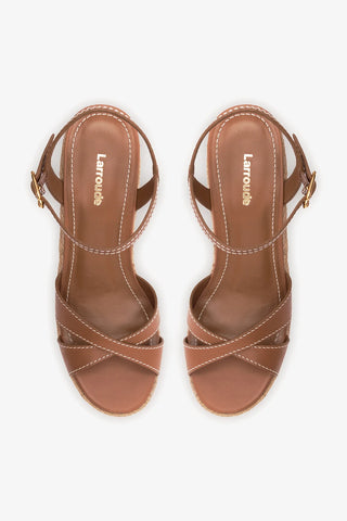 Sandália Anabela Espadrille Bianca Couro Caramelo Womens - Shoes - Sandals Larroudé