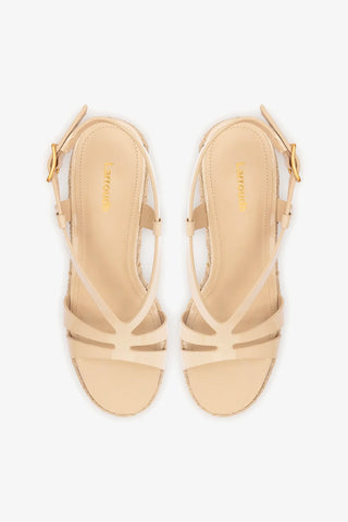 Sandália Espadrille Daphne Couro Verniz Bege Sandal Larroudé