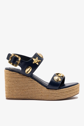 Sandália Anabela Espadrille Madison Couro Azul Womens - Shoes - Wedges Larroudé
