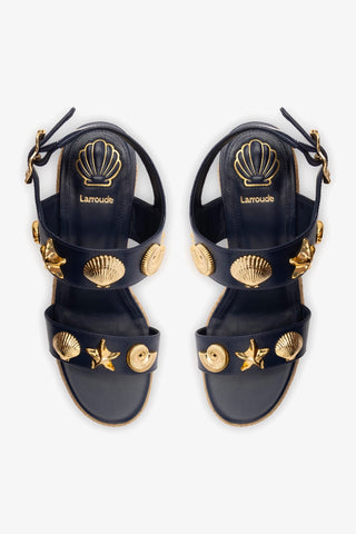 Sandália Anabela Espadrille Madison Couro Azul Womens - Shoes - Wedges Larroudé