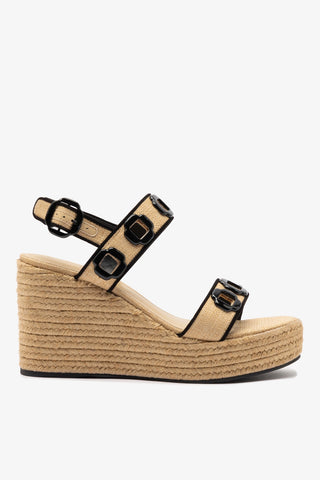 Sandália Anabela Milan Ráfia Bege e Camurça Preto Womens - Shoes - Espadrilles Larroudé