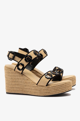 Sandália Anabela Milan Ráfia Bege e Camurça Preto Womens - Shoes - Espadrilles Larroudé