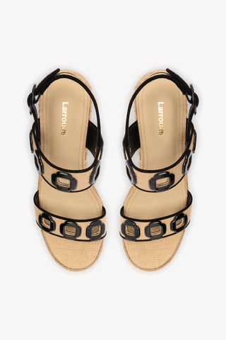 Sandália Anabela Milan Ráfia Bege e Camurça Preto Womens - Shoes - Espadrilles Larroudé
