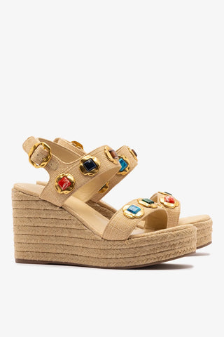 Sandália Anabela Espadrille Milan Gioiello Ráfia Bege Womens - Shoes - Espadrilhes Larroudé
