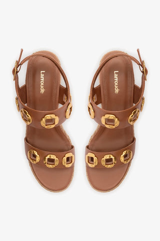 Sandália Anabela Espadrille Milan Couro Caramelo Womens - Shoes - Wedges Larroudé
