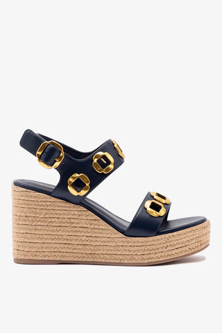 Sandália Anabela Espadrille Milan Couro Azul Sandal Larroudé