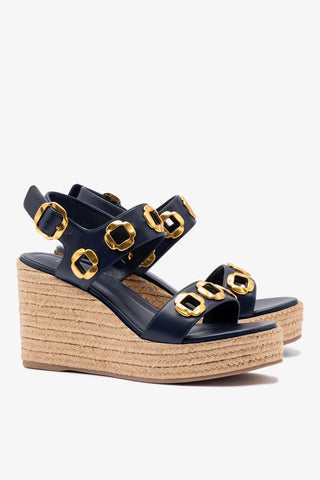 Sandália Anabela Espadrille Milan Couro Azul Sandal Larroudé