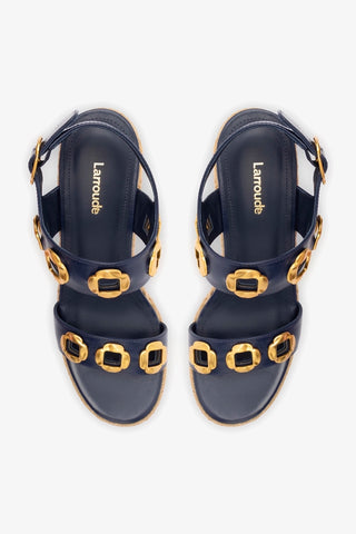 Sandália Anabela Espadrille Milan Couro Azul Sandal Larroudé