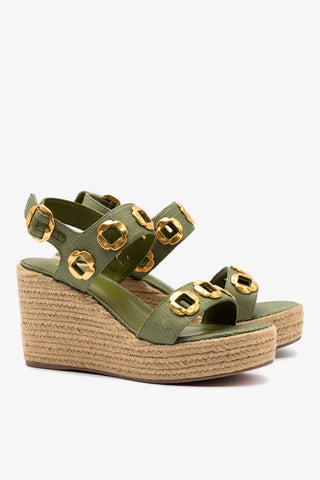 Sandália Anabela Espadrille Milan Ráfia Verde Sandal Larroudé