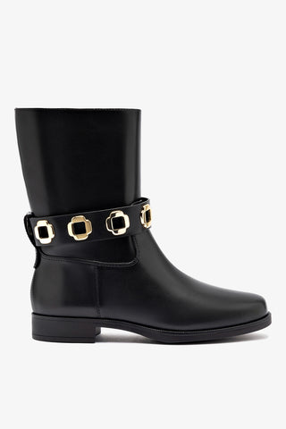 Bota Flat Milan Couro Impermeável Preto