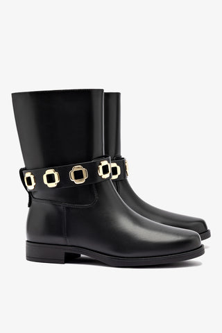 Bota Flat Milan Couro Impermeável Preto
